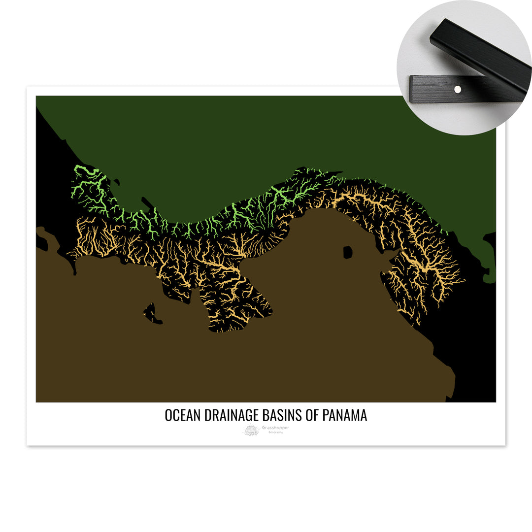 Panama - Ocean drainage basin map, black v2 - Fine Art Print with Hanger