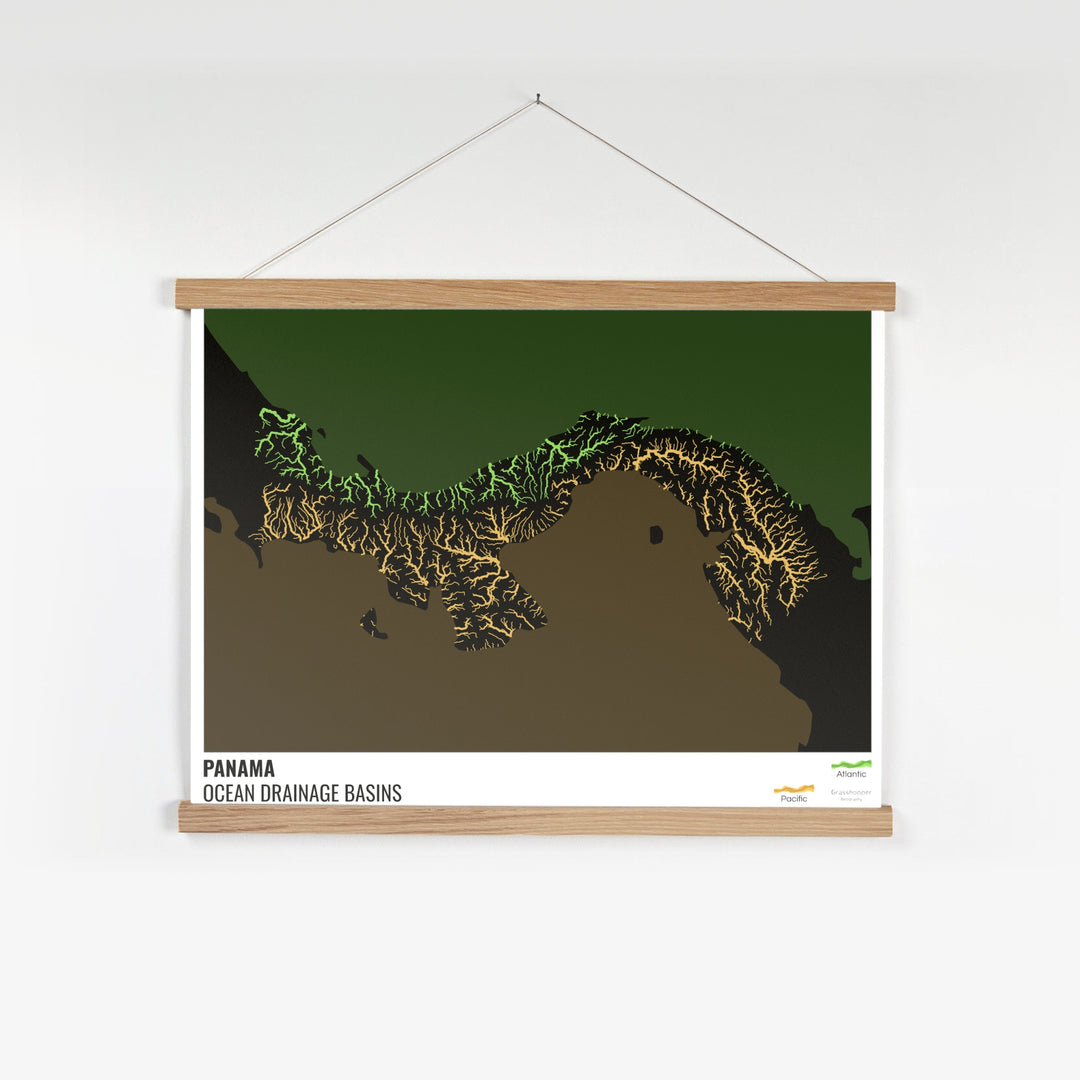 Panama - Ocean drainage basin map, black with legend v2 - Fine Art Print with Hanger
