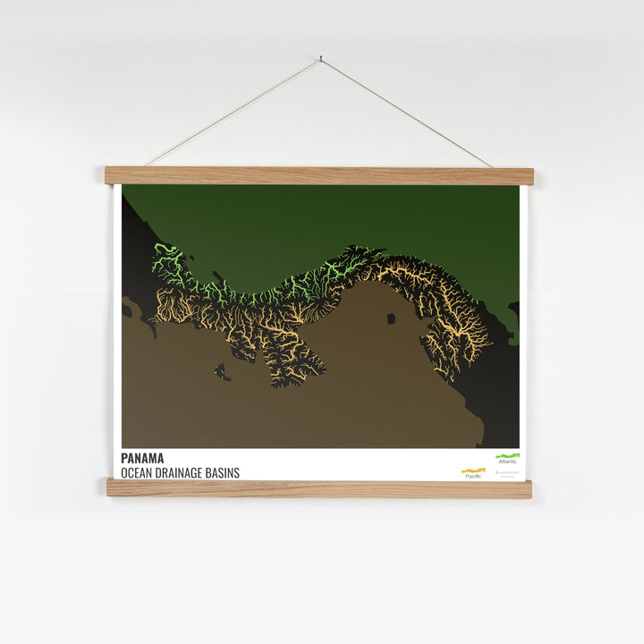巴拿马 - 海洋流域地图，黑色，带图例 v2 - 带挂钩的精美艺术印刷品