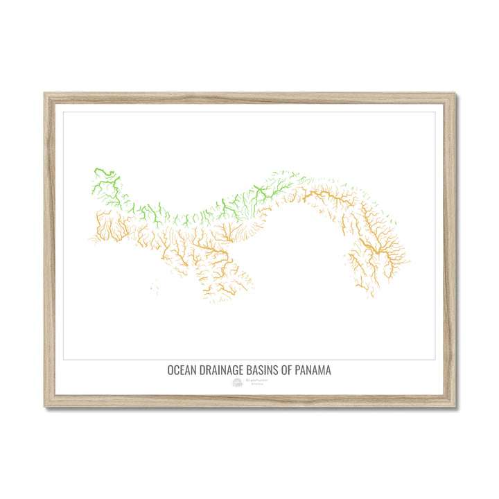Panama - Ocean drainage basin map, white v1 - Framed Print