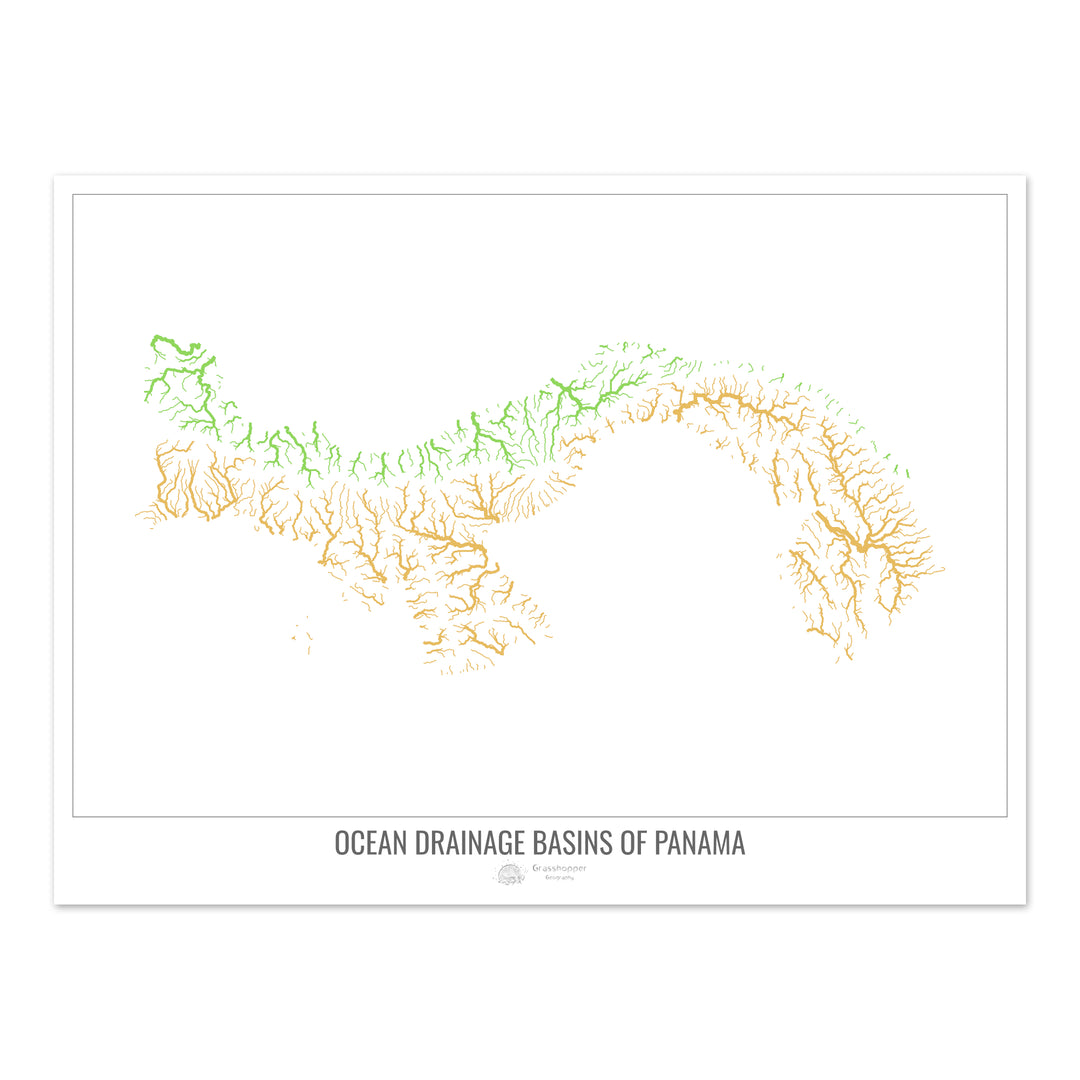 Panama - Ocean drainage basin map, white v1 - Fine Art Print