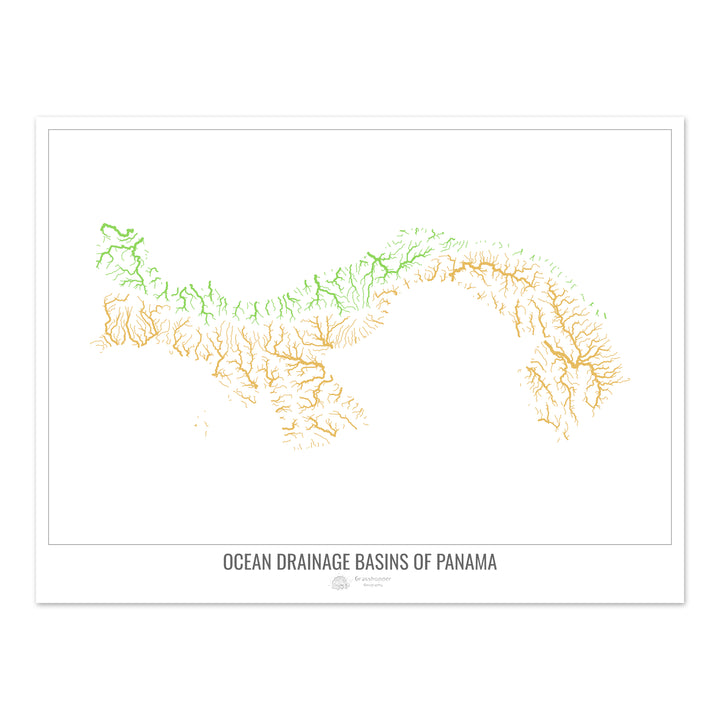 Panama - Carte des bassins hydrographiques océaniques, blanc v1 - Fine Art Print