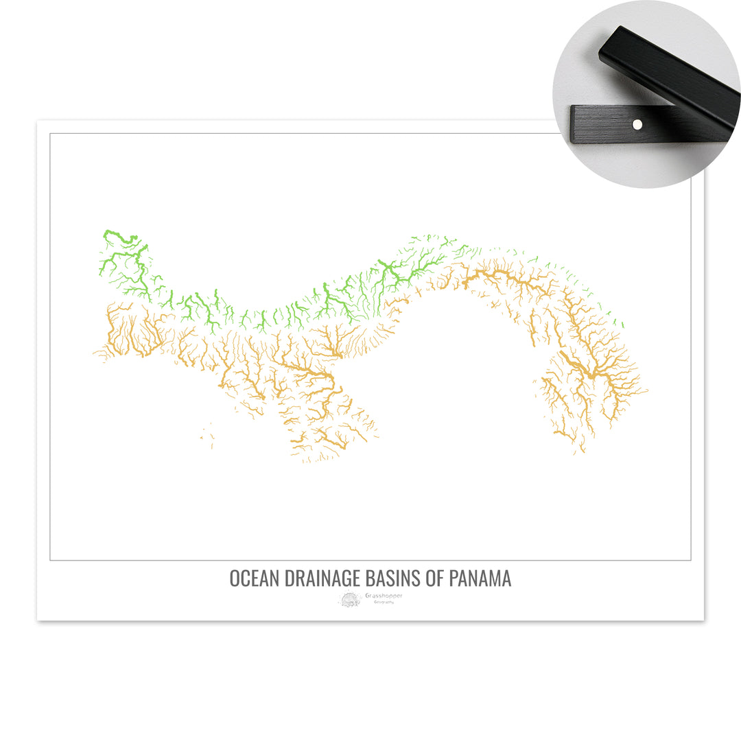 Panama - Ocean drainage basin map, white v1 - Fine Art Print with Hanger