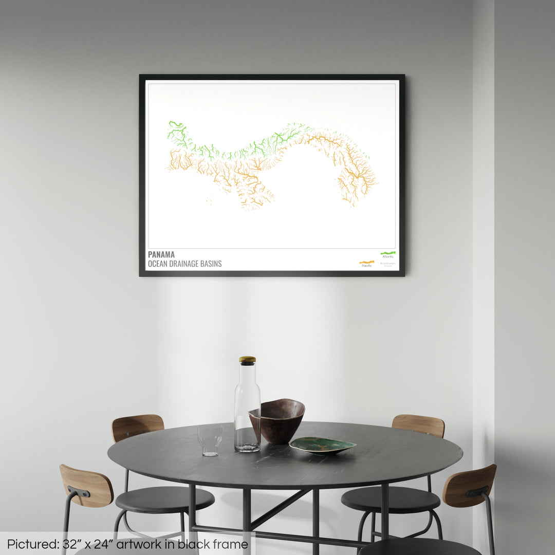 Panama - Ocean drainage basin map, white with legend v1 - Framed Print