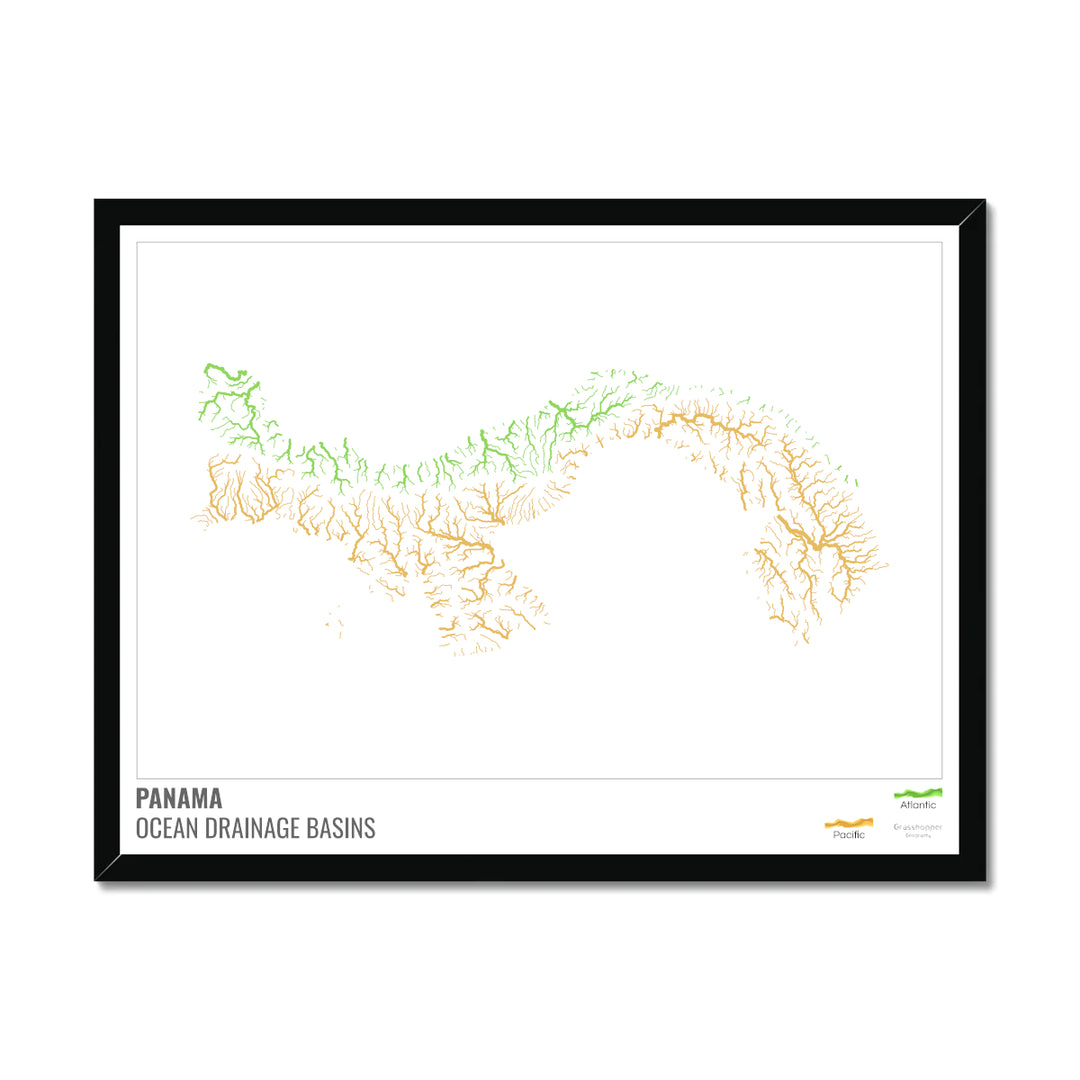 Panama - Ocean drainage basin map, white with legend v1 - Framed Print