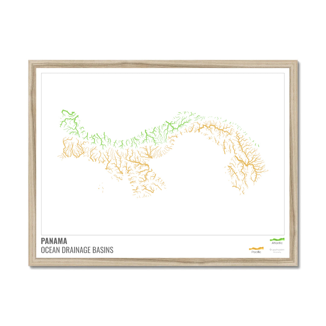 Panama - Ocean drainage basin map, white with legend v1 - Framed Print