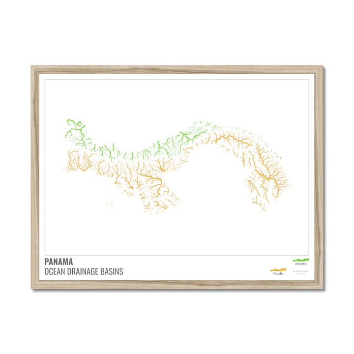 Panamá - Mapa de la cuenca hidrográfica del océano, blanco con leyenda v1 - Lámina enmarcada