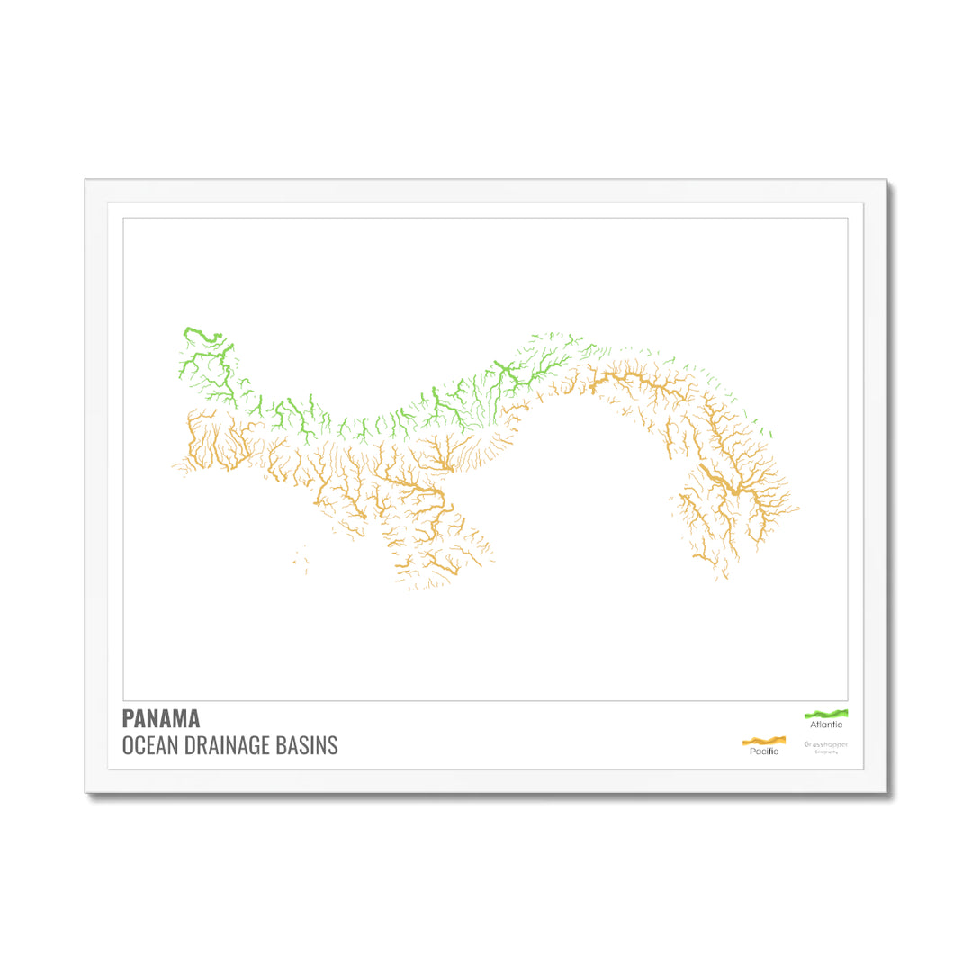 Panama - Ocean drainage basin map, white with legend v1 - Framed Print
