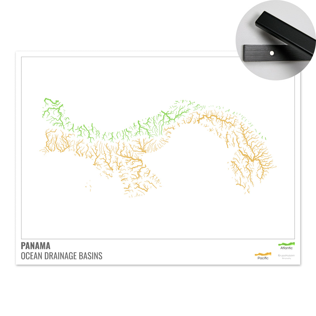 Panama - Ocean drainage basin map, white with legend v1 - Fine Art Print with Hanger