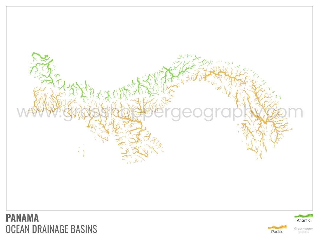 Panama - Ocean drainage basin map, white with legend v1 - Fine Art Print