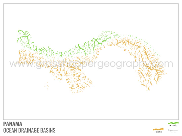 Panama - Ocean drainage basin map, white with legend v1 - Photo Art Print