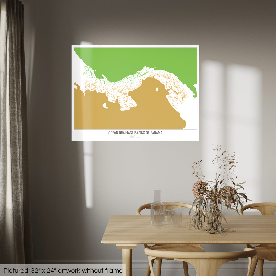 Panamá - Mapa de la cuenca hidrográfica del océano, blanco v2 - Impresión fotográfica