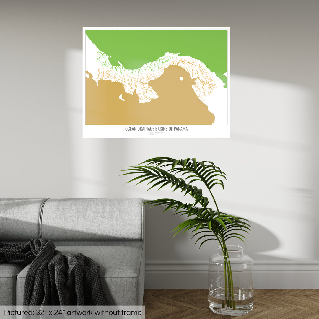 Panama - Ocean drainage basin map, white v2 - Fine Art Print