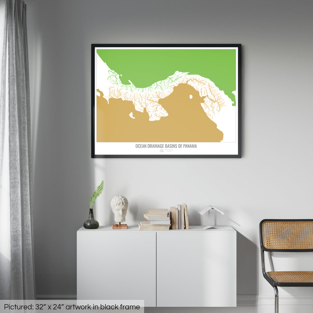 Panama - Ocean drainage basin map, white v2 - Framed Print