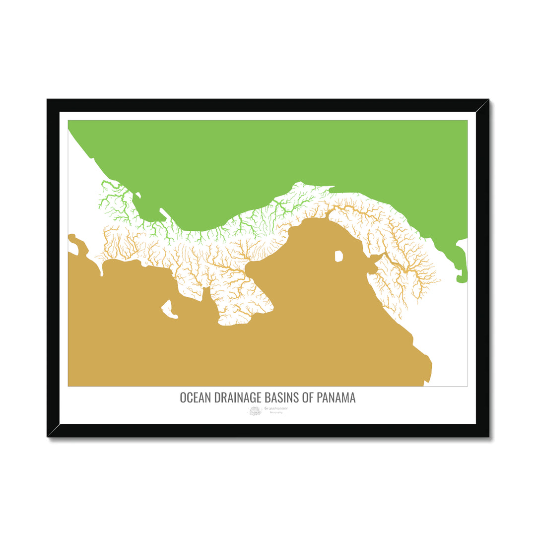 Panama - Ocean drainage basin map, white v2 - Framed Print