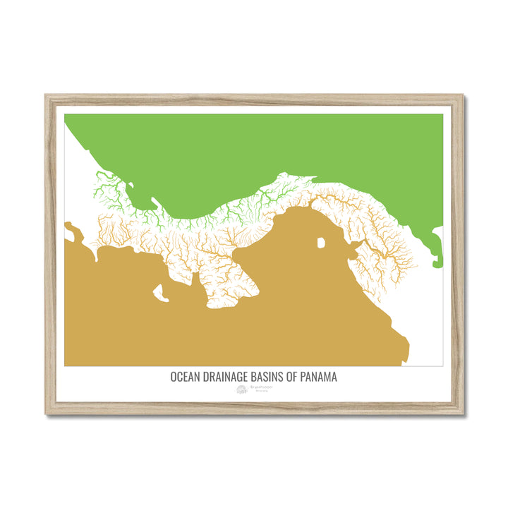 Panama - Ocean drainage basin map, white v2 - Framed Print