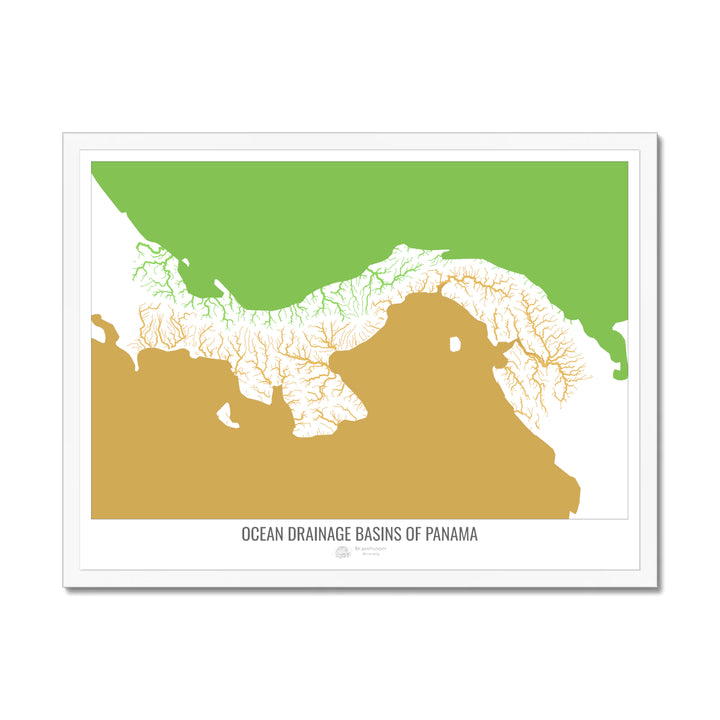 Panama - Ocean drainage basin map, white v2 - Framed Print