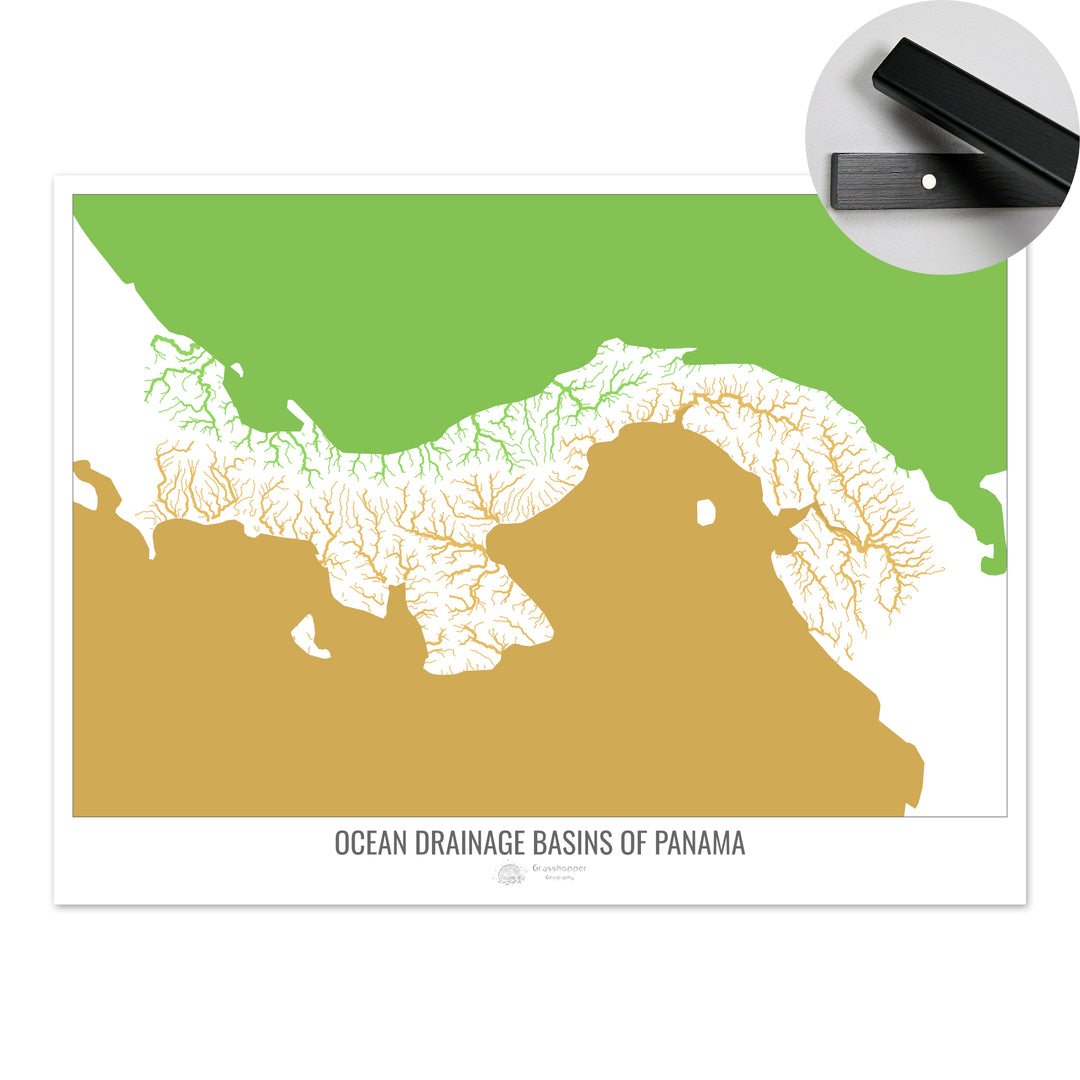 Panama - Ocean drainage basin map, white v2 - Fine Art Print with Hanger