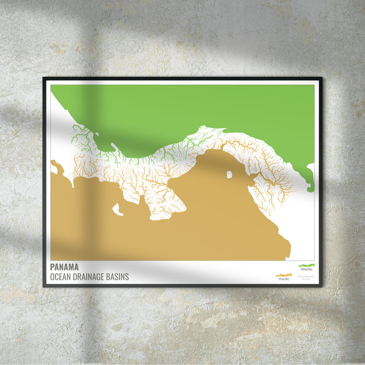 Panamá - Mapa da bacia de drenagem oceânica, branco com legenda v2 - Impressão de arte fotográfica