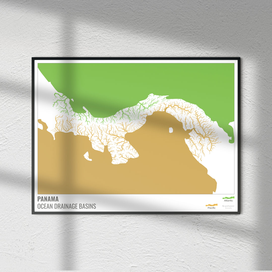 Panama - Karte des Einzugsgebiets des Ozeans, weiß mit Legende v2 - Fine Art Print