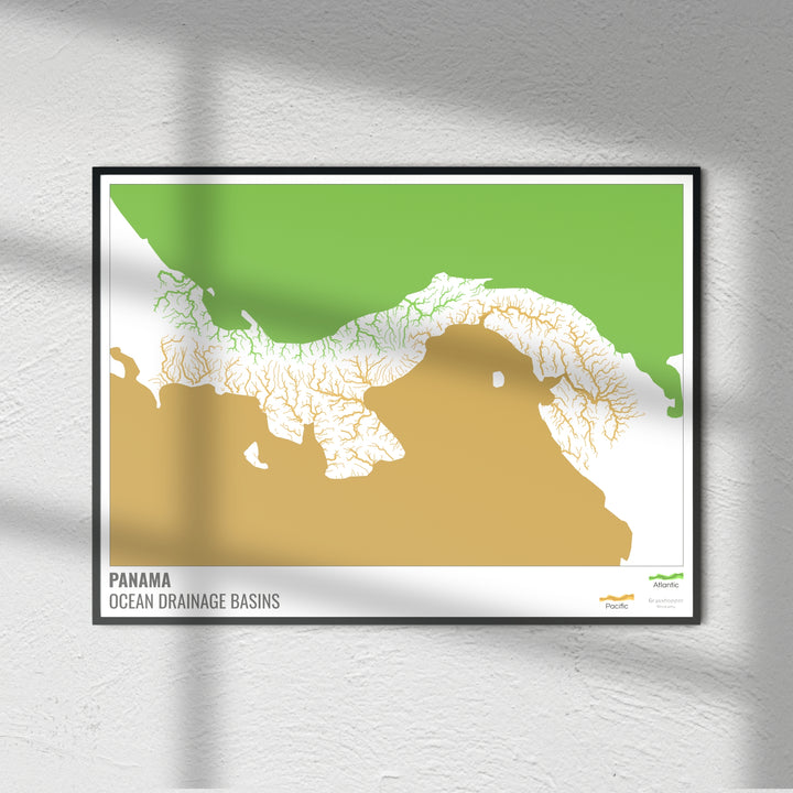 Panama - Karte des Einzugsgebiets des Ozeans, weiß mit Legende v2 - Fine Art Print