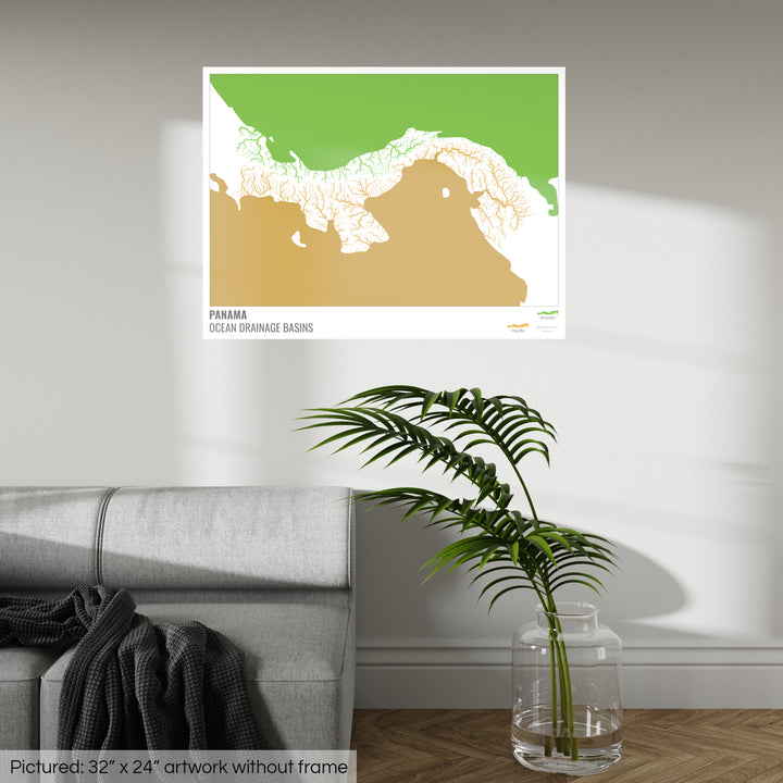 Panamá - Mapa da bacia de drenagem oceânica, branco com legenda v2 - Impressão de arte fotográfica