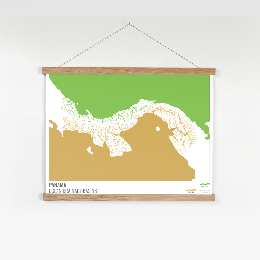 Panama - Ocean drainage basin map, white with legend v2 - Fine Art Print with Hanger