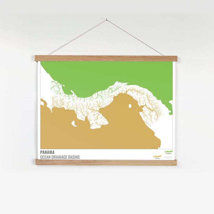 Panama - Carte du bassin versant océanique, blanche avec légende v2 - Tirage d'art avec cintre