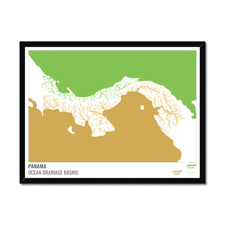 Panama - Ocean drainage basin map, white with legend v2 - Framed Print