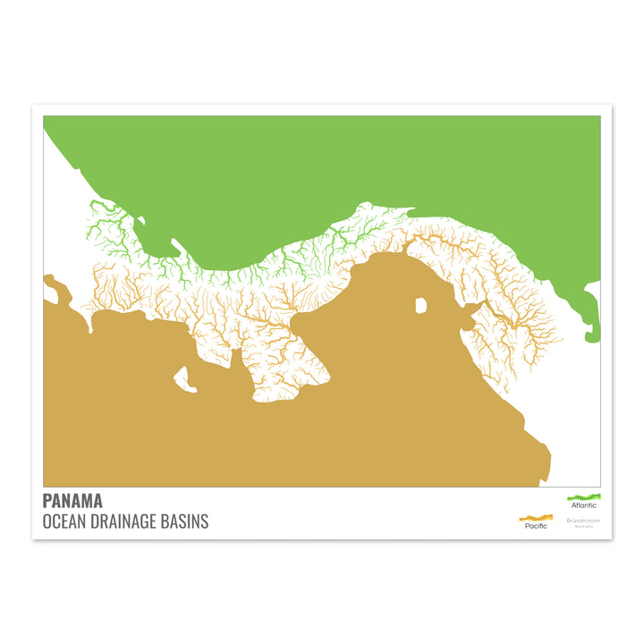 Panama - Ocean drainage basin map, white with legend v2 - Fine Art Print