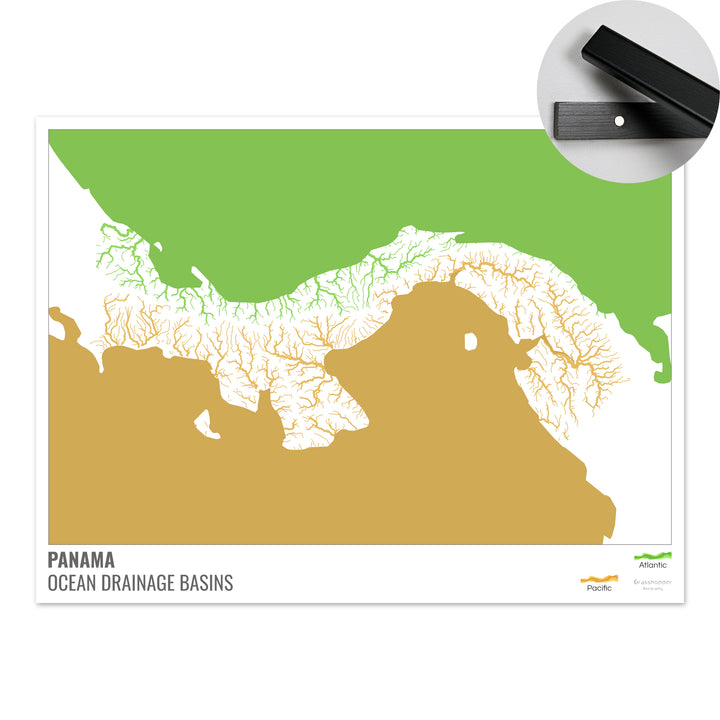 Panama - Carte du bassin versant océanique, blanche avec légende v2 - Tirage d'art avec cintre