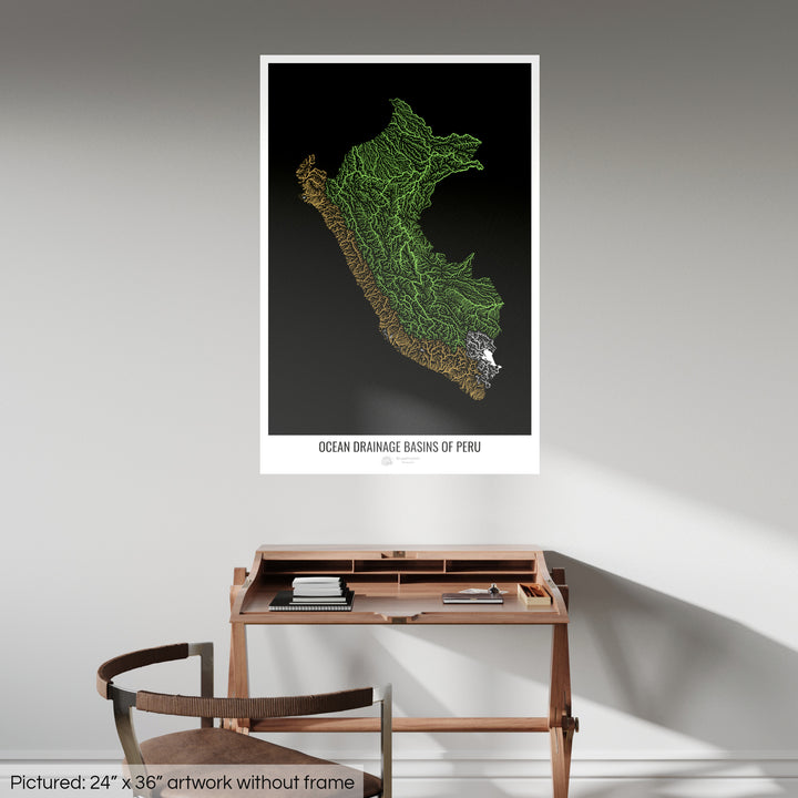 Peru - Ocean drainage basin map, black v1 - Photo Art Print