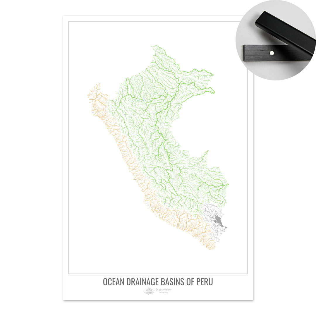 Peru - Ocean drainage basin map, white v1 - Fine Art Print with Hanger