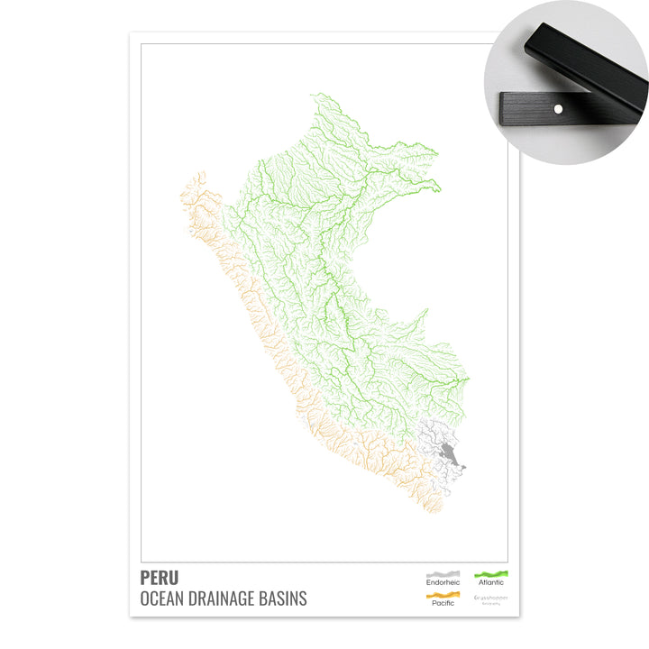 Peru - Ocean drainage basin map, white with legend v1 - Fine Art Print with Hanger