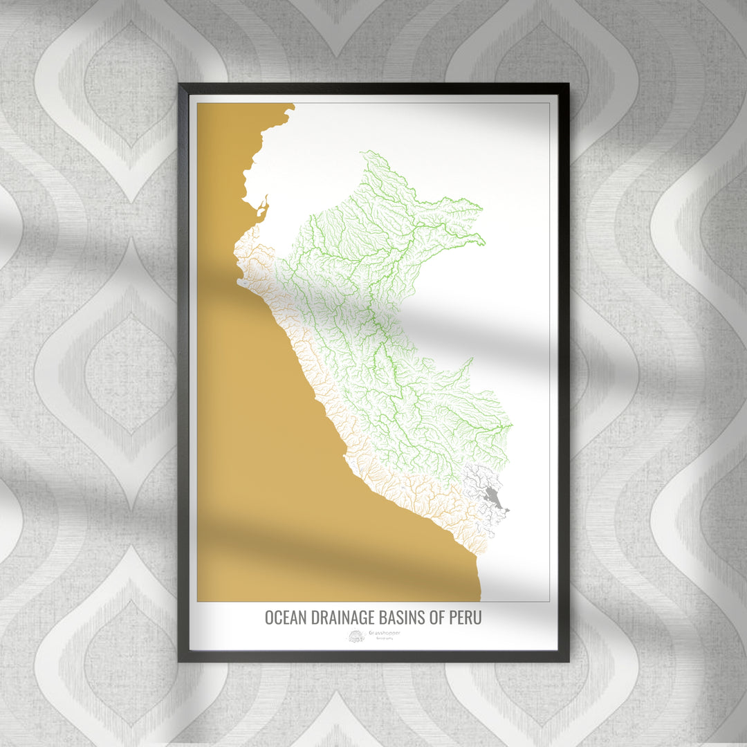 Peru - Ocean drainage basin map, white v2 - Photo Art Print