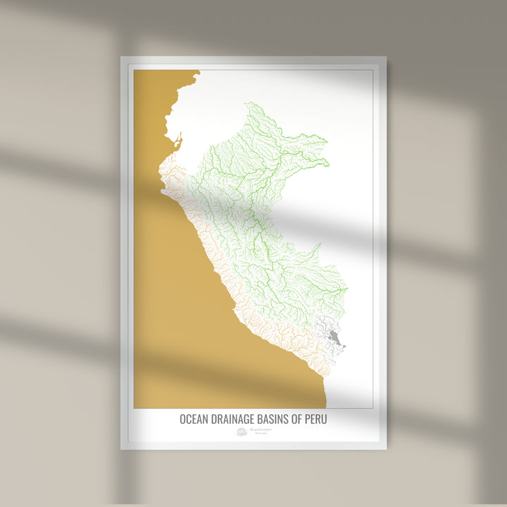 Peru - Ocean drainage basin map, white v2 - Fine Art Print