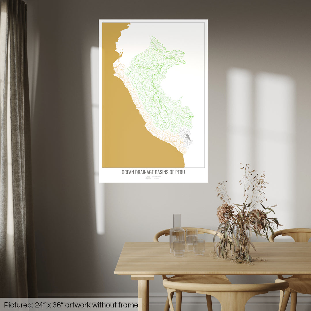 Peru - Ocean drainage basin map, white v2 - Fine Art Print