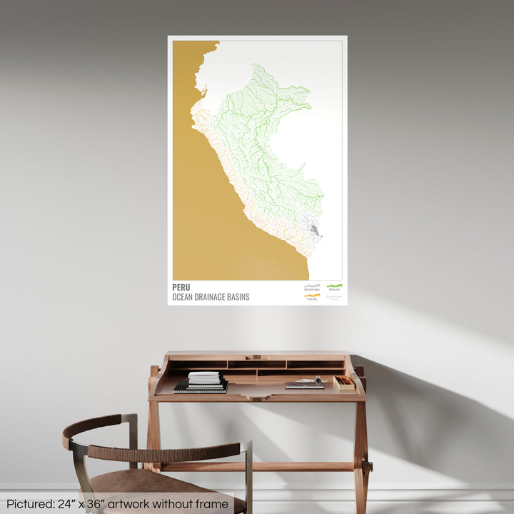 Peru - Ocean drainage basin map, white with legend v2 - Fine Art Print