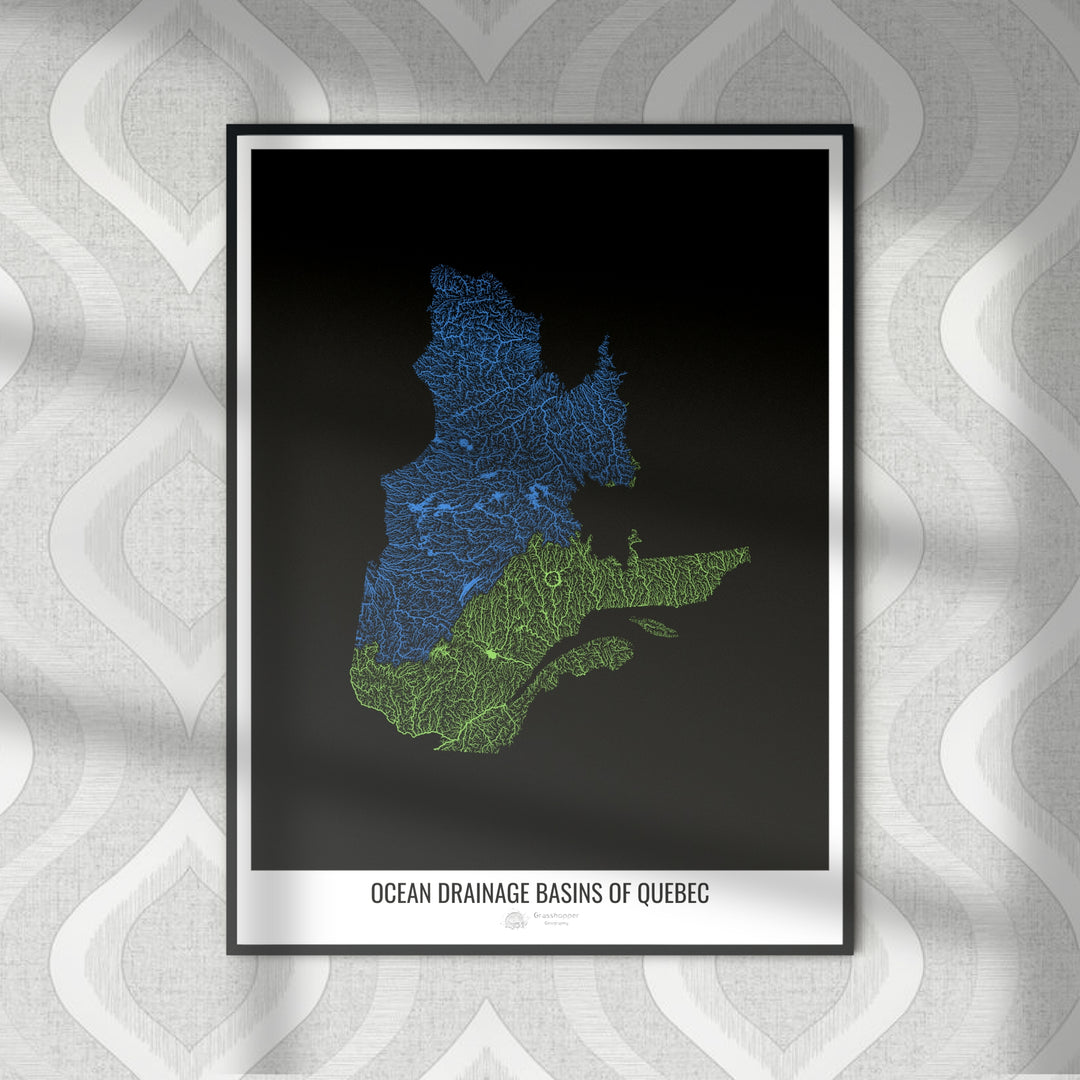 Quebec - Ocean drainage basin map, black v1 - Photo Art Print