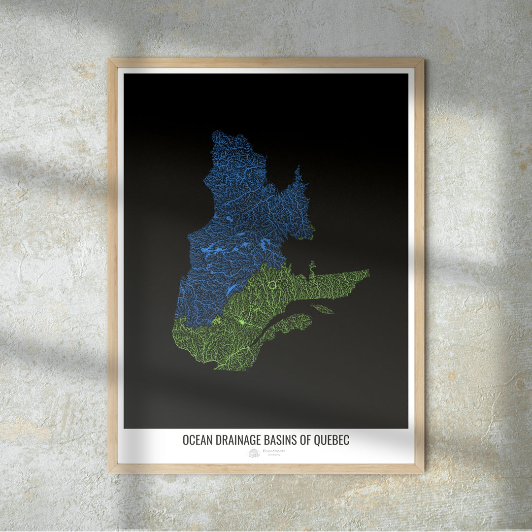 Quebec - Ocean drainage basin map, black v1 - Fine Art Print