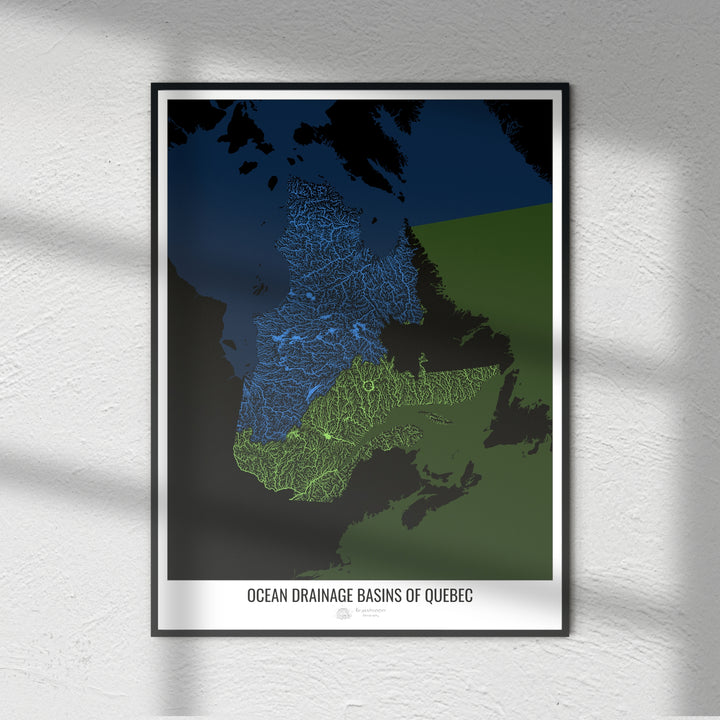 Quebec - Ocean drainage basin map, black v2 - Photo Art Print