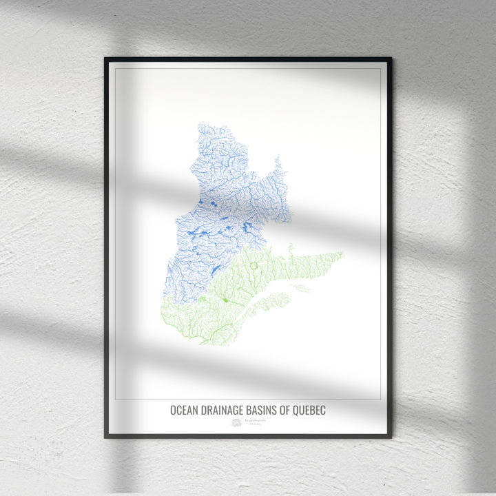 Quebec - Ocean drainage basin map, white v1 - Fine Art Print