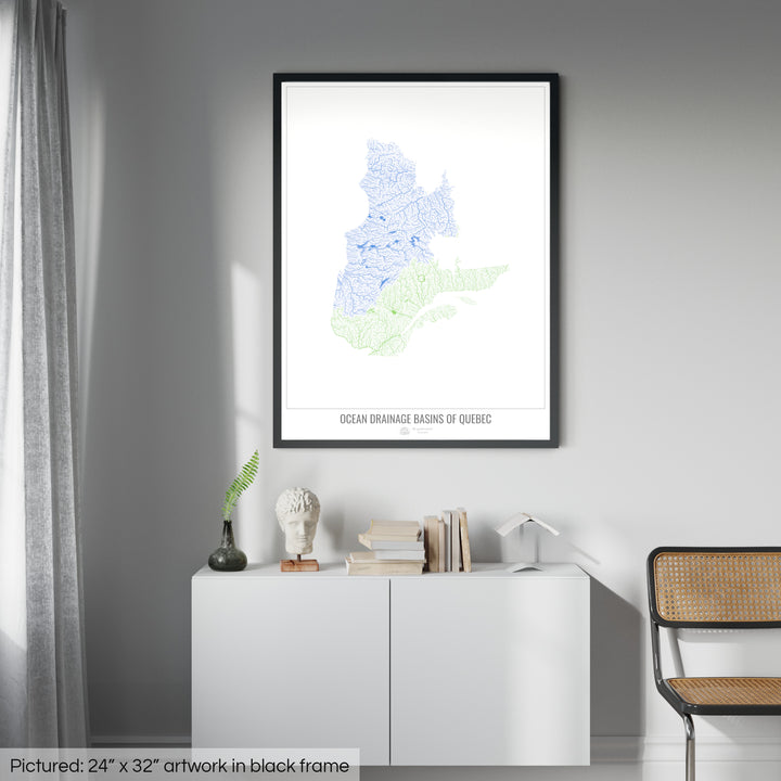 Quebec - Ocean drainage basin map, white v1 - Framed Print