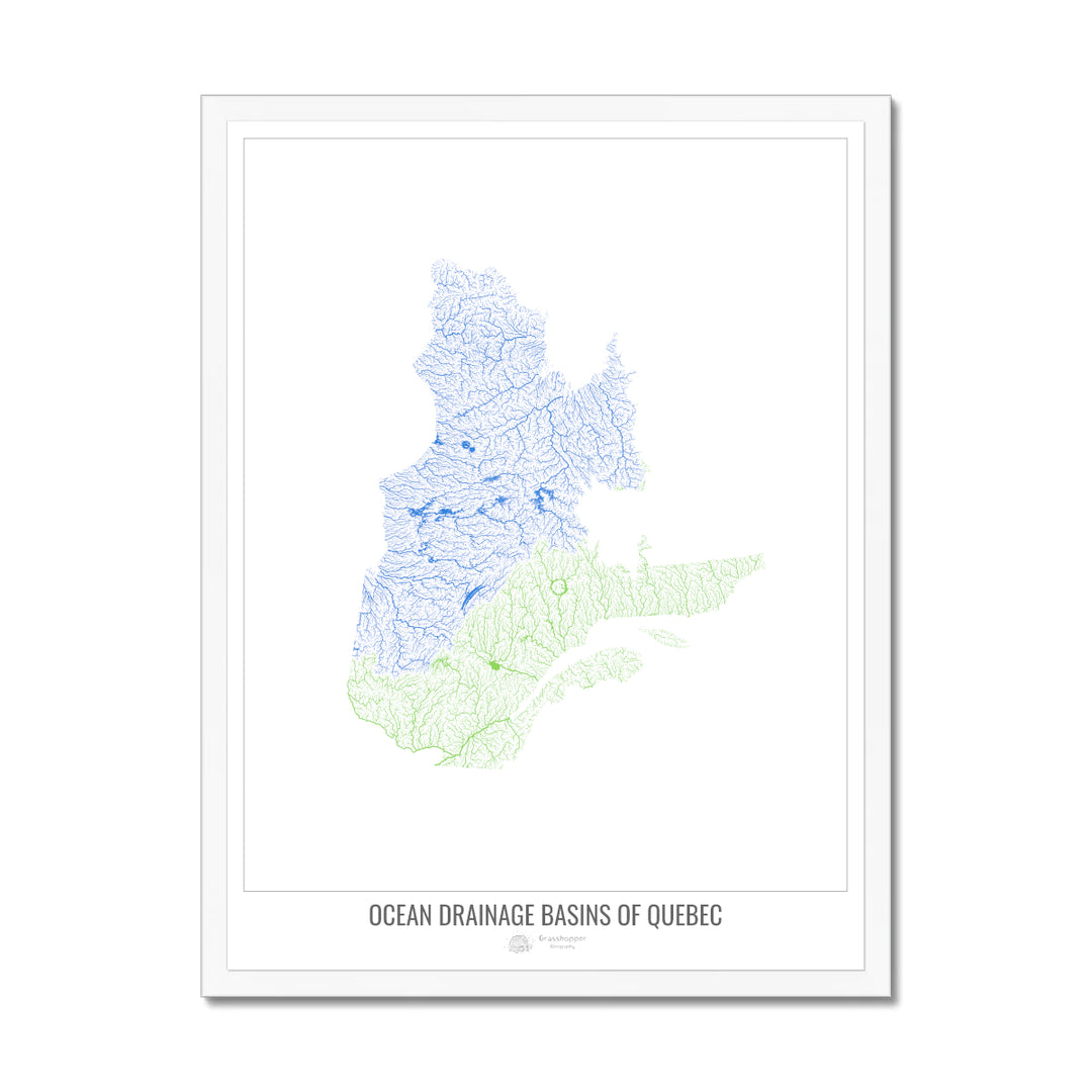 Quebec - Ocean drainage basin map, white v1 - Framed Print