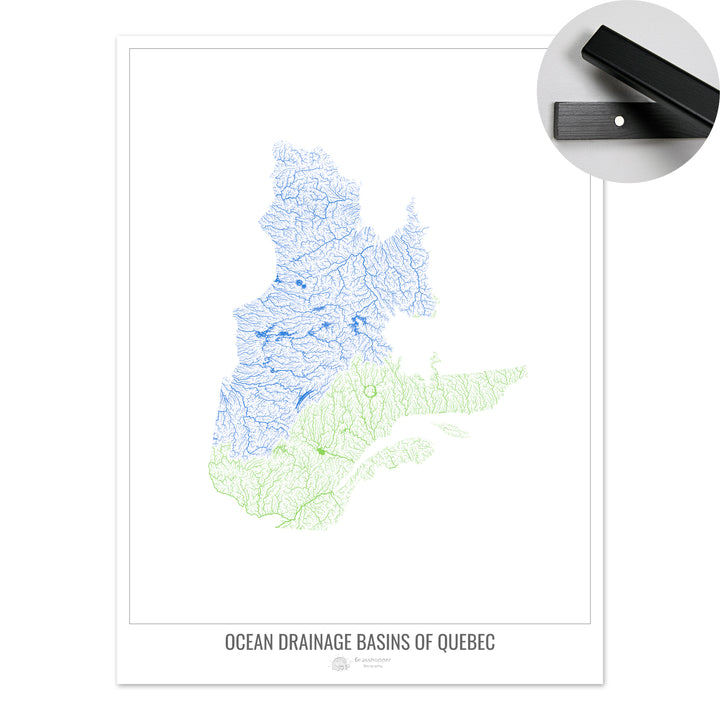 Quebec - Mapa de la cuenca hidrográfica del océano, blanco v1 - Impresión artística con colgador