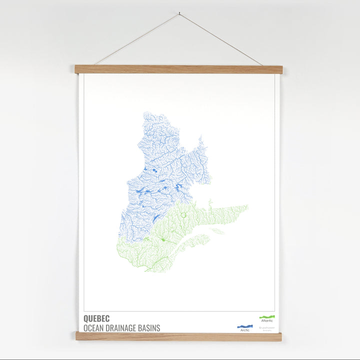 Quebec - Mapa de la cuenca hidrográfica del océano, blanco con leyenda v1 - Impresión artística con colgador