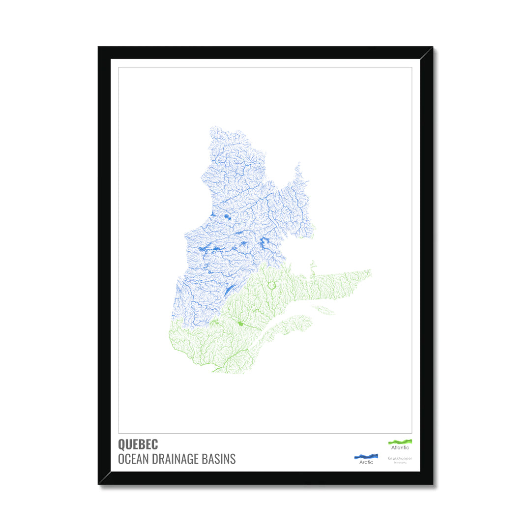 Quebec - Ocean drainage basin map, white with legend v1 - Framed Print