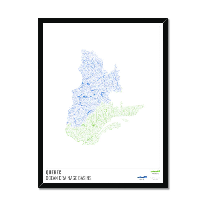 Quebec - Ocean drainage basin map, white with legend v1 - Framed Print