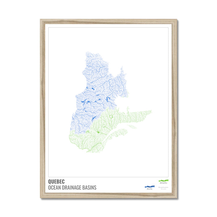 Quebec - Mapa de la cuenca hidrográfica del océano, blanco con leyenda v1 - Lámina enmarcada