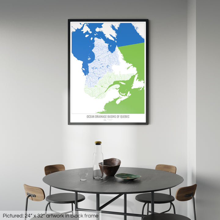 Quebec - Mapa de la cuenca hidrográfica del océano, blanco v2 - Lámina enmarcada